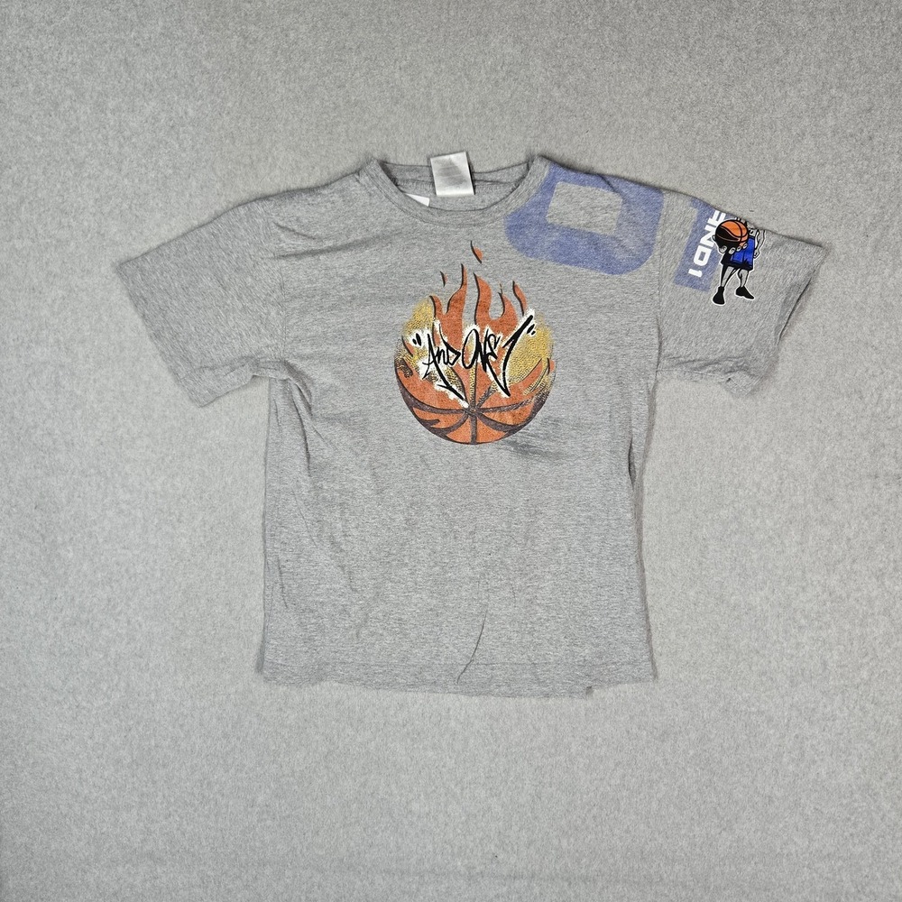 AND1 Boy Shirt M Gray Graphic Basketball Activewear Logo Short Sleeve